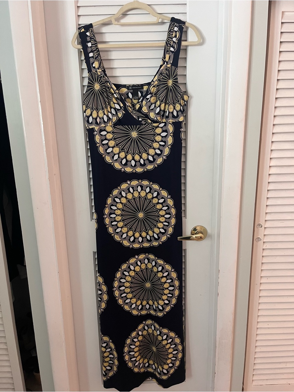 INC International Concepts Black Maxi Dress with Gold Medallion Print
